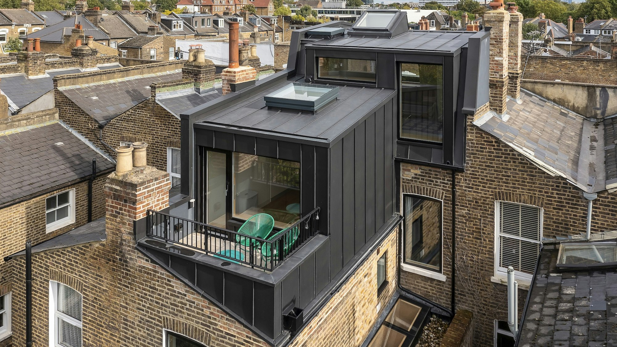 London terraced houses with slate rooftops